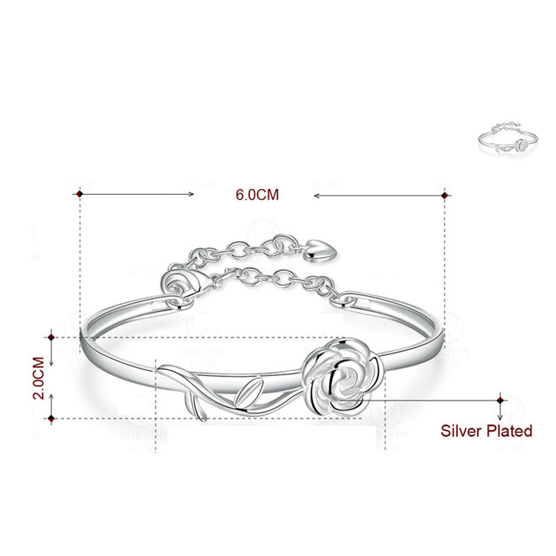 LSC® Bracelet en argent motif de rose modèle féminin bracelet pour femme cadeau Noël anniversaire mariage Saint valentin gamme amour