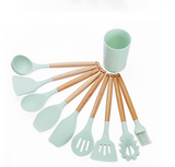 TD® Set de 9 pcs Ustensiles de cuisine en silicone avec trousse stockage en bois