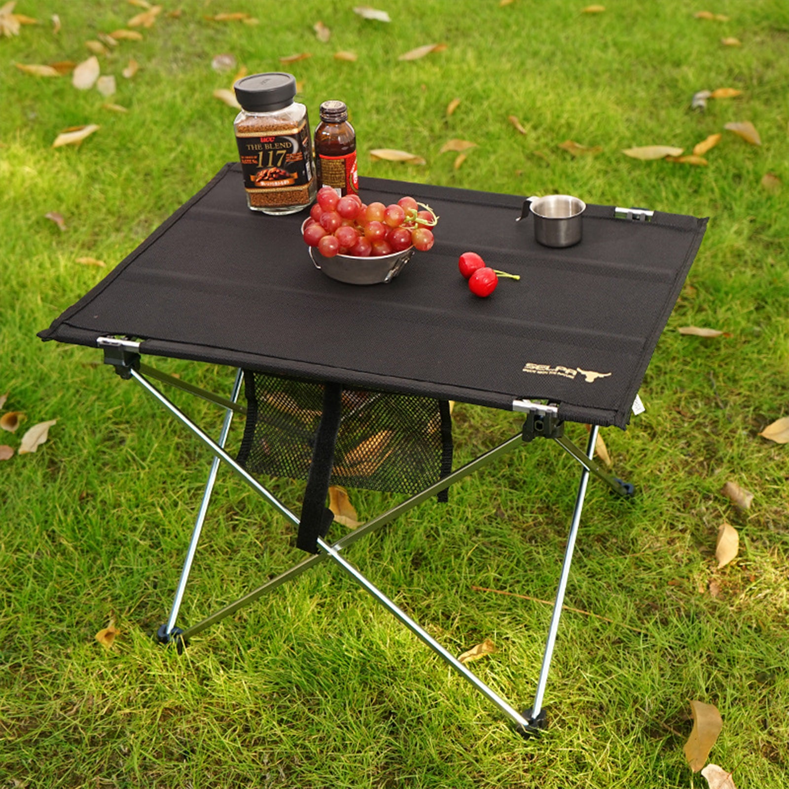Table pliante de camping avec 2 tablettes latérales et étagère de grille pour  barbecue pique-nique