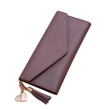 TD® Portefeuille Long pour Les Femmes Simple Porte-Monnaie Gland à Frange PorteCartes Sac à Main Couleur Acajou Pendentif Doré Coeur