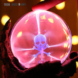 TD® Lampe décorative motif crâne et main effet statut lumière foudroyante effet statique halloween boule ionique rouge fête peur