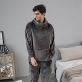 Pyjama à capuche pour hommes d'automne et d'hiver épaissi pyjama à col rond à manches longues plus ensemble de pyjama en pola