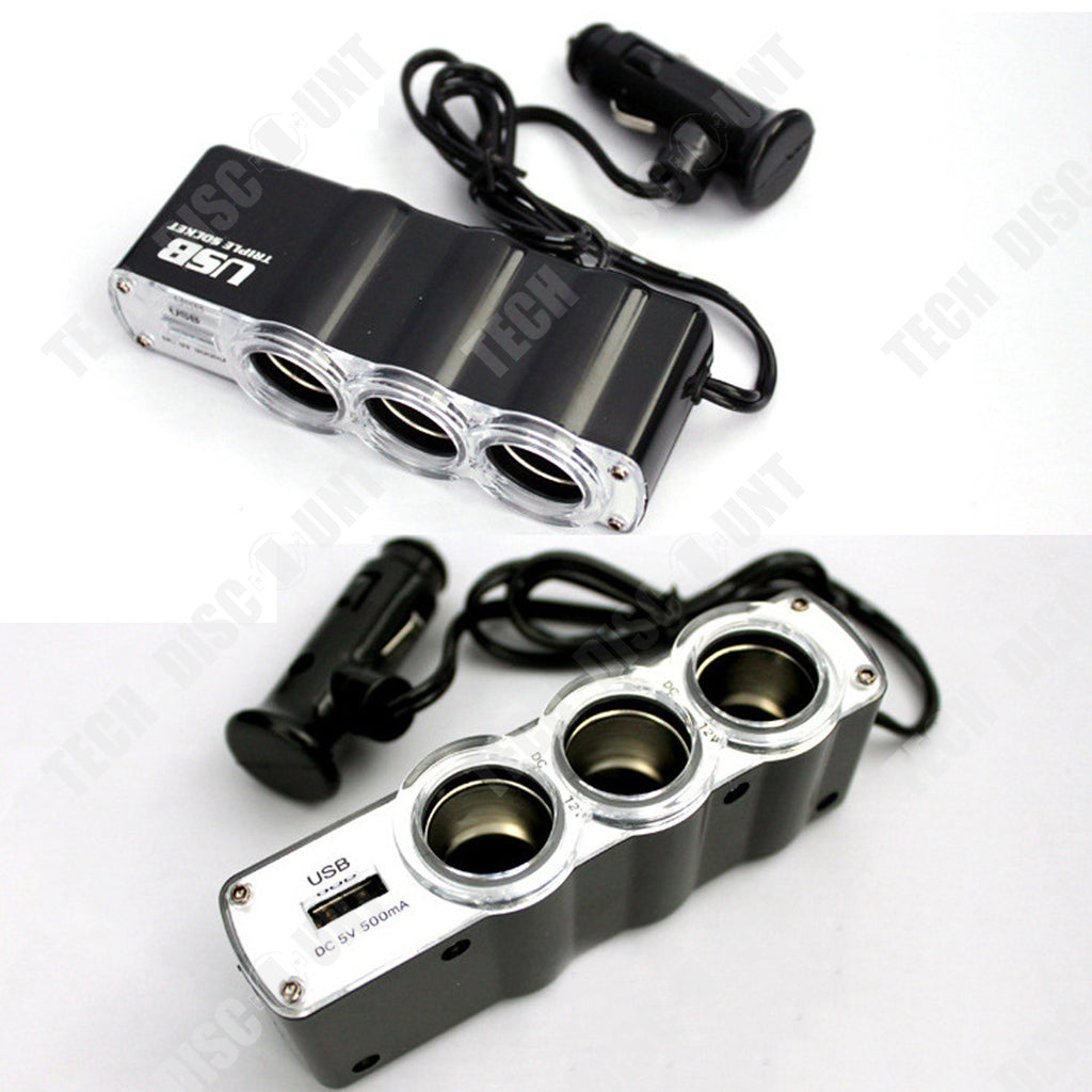 TD® Multiprise allume-cigare triple prise  + prise USB rechargement appareils périphériques téléphone tablettes voiture adaptateur