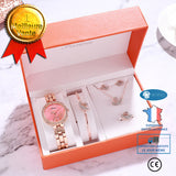 INN® Coffret montre pour femme Montre à quartz Bracelet pour femme Boucles d'oreilles Bague Collier Boîte-cadeau pour femme