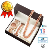 Coffret cadeau dames montre exagérée coffret cadeau magnifique bracelet strass collier 3 pièces coffret cadeau montre à quart