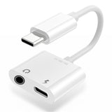 TD® adaptateur écouteur iPhone chargeur rapide USB + port jack AUX femelle vers Lightning charge couleur blanc pour téléphones sans