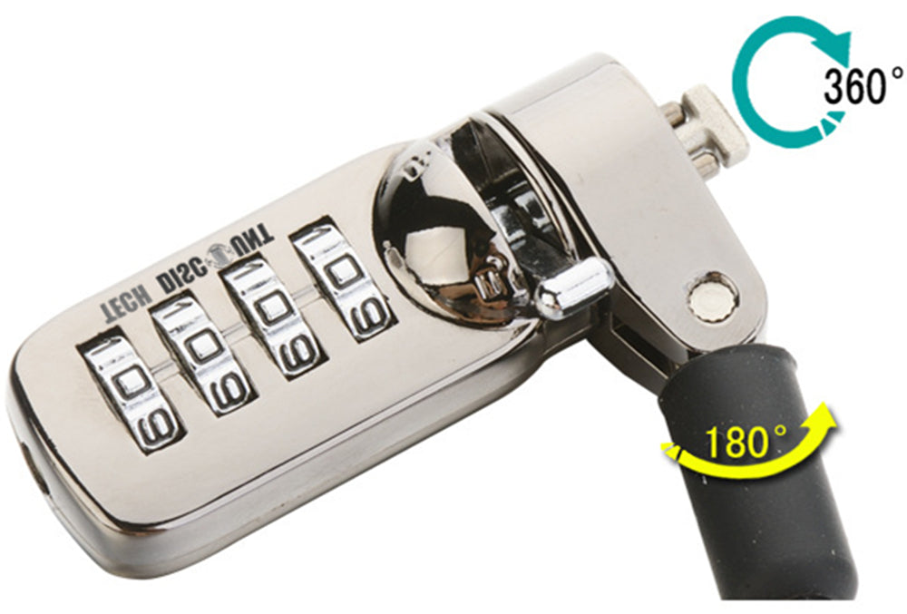 HUTSRAI Câble Antivol Ordinateur Portable à Code 4 Chiffres – Verrou De Sécurité 1,9 M, Tête Rotative 360°, Pour PC, Moniteur, Projecteur