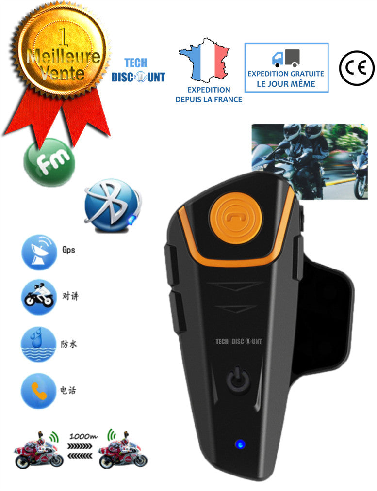 TD® Oreillette Casque bluetooth motot intercom écouteurs appels musiqu –