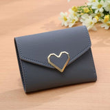 TD® Porte-Monnaie Femmes simple Petite Taille Portefeuille Porte-Cartes Sac à Main Gris Détail Cœur Doré Finitions Propres