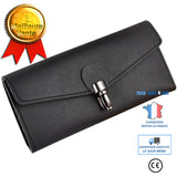TD® Portefeuille long en Cuir Pu de Couleur Noir(e) pour Femmes/ Fermeture /Métal Argentée/ Grande capacité /Pochette /Porte-cartes