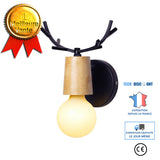 TD® Unny Lampe 2PCS Applique Murale en Bois Tête Forme de Cerf Rétro Noir E27