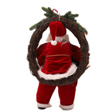 TD® Cercle de rotin de Noël électrique vieil homme Noël Père Noël portant panier-cadeau poupée poupée décoration de fenêtre