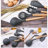 Ustensiles De Cuisine Poignée En Bois Silicone Cuisine Ustensiles De Cuisine Cuillère Pelle Cuisine Outils De Cuisine Set (9P