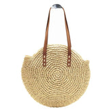 TD® Sac à main d'été en paille ronde, paille beige tissée à la main, Sac de plage avec bandoulière, sachet de voyage en paille