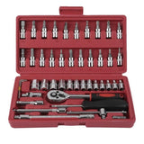 TD® Boite / Caisse à Outils 46 Pièces Kit de Clés Dynamométriques à Cliquet 1-4-inch Set Durable Spanner Socket Set Rouge et Compact