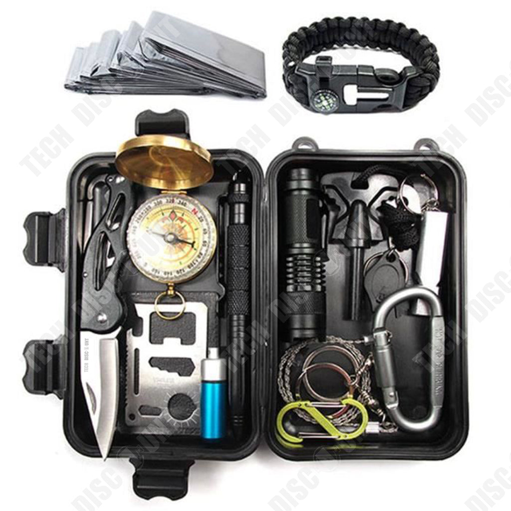 TD® Kit de survie randonnée Trousse d'Urgence pour extérieur Accessoire de voyage  Kit de Survie Multifonctionnel avec 15 outils