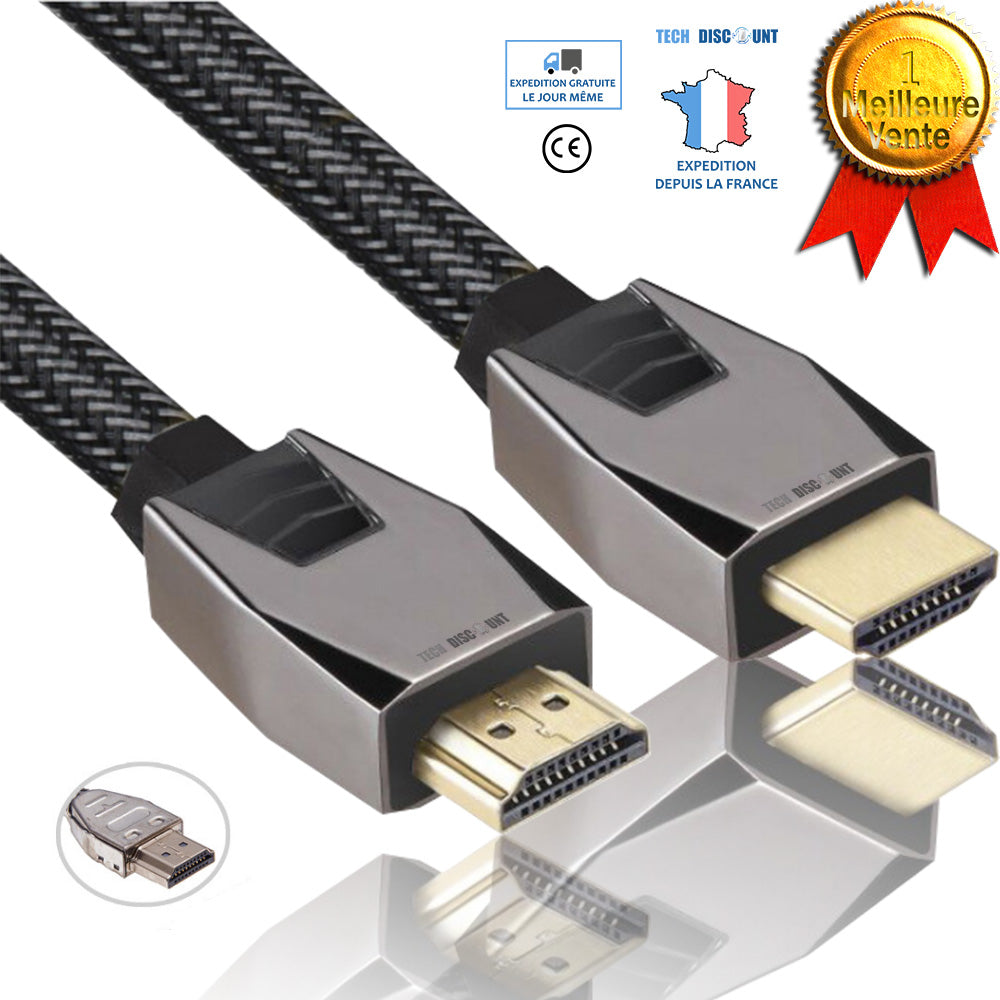 TD® Câble HDMI HD cordon ultra alimentation haut débit compatible ethernet audio branchement appareils électroniques connecteur nylo