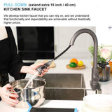 TD® Robinet à bec rétractable acier inoxydable gris pistolet nord-américain avec robinet rétractable d'arrêt d'eau à un bouton