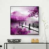 TD® 5D bricolage paysage diamant peinture ronde diamant broderie décoration de la maison peinture murale Style violet paysage peintu