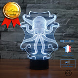 TD® 3D Optique LED Veilleuse 3D LED Veilleuse Octopus avec 7 couleurs de lumière pour la décoration de la maison Lampe Amazing Visua
