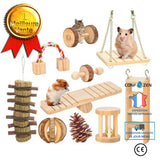 10 PièCes Ensemble Hamster Chew Jouets Naturel en Bois Gerbilles Rats Chinchillas Jouets Accessoires HaltèRes Exercice Bell R