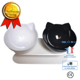 TD® Gamelle pour chat bassin de nourriture pour chat oblique bol pour animaux de compagnie protège la colonne cervicale-noir et blan