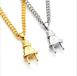 TD® Hip Hop strass prise électrique forme pendentifs colliers chaînes bijoux cadeaux  tour  Fashion Silver plug collier  Couleur: ar