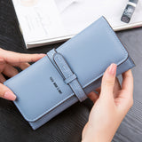TD® Portefeuille Long Cuir PU pour Femmes Pochette Simple Chic Couleur Unie Bleu Gris Finitions Précises Original Fermeture Coutures