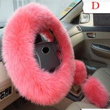 TD® Housse de Volant Chauffante en Peluche Accessoire de Voiture de Frein à main en Laine Fourrure Chaleur Doux/ Rose/  Longs Poils