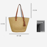 TD® Sac tissé à bandoulière simple européen et américain Sac pour femmes de plage Sac de paille Sac de paille pendentif gland de mod