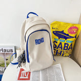 TD® Sac à dos étudiant cartable nylon hydrofuge couleur unie simple grande capacité fourniture scolaire lycée collège blanc bleu