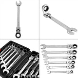 TD® Boite / Caisse à Outils Jeu de 12 Clés À Cliquet Métrique Molette Réversible Mixtes Outil Clé Mixtes Dent Plate 8-19mm Compactes