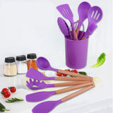 TD® CUILLERE DE CUISINE Mixte - Ensemble d'ustensiles de cuisine en silicone avec poignée en bois - Violet NS™