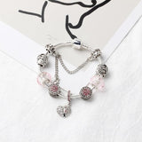 TD® Bracelet Fantaisie Charms  Bijoux avec Pendentifs en forme d'Arbre de Vie  en Argent Sterling 925/ 1000 Incrusté de Strass Roses