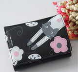 TD® Portefeuille Court À Motif Fleurs et Lapin Femme Sac à Main Porte-cartes Noir Léger Multi-Poches/ Belles Finitions /Originalité