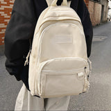 TD® Sac à dos scolaire fournitures en tissu Oxford sac à dos hydrofuge grande capacité mode blanc beige bretelles école lycée collèg