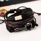 TD® Bracelet en cuir tissé rétro simple de style européen et américain Bracelet en cuir de guitare en alliage Combinaison multicouch