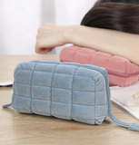 Étui à crayons mode étudiant style simple oreiller étui à crayons grande capacité sac rangement en peluche bleu coton à doubl