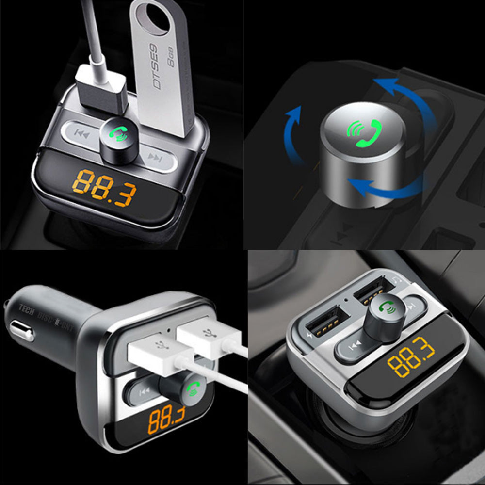 TD® Transmetteur FM bluetooth voitures jack kit mains libres adaptateur sans fil avec chargeur radio écran LED USB télécommande beau