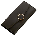 TD® Portefeuille Long en Cuir PU Noir Femmes Simple Porte-Monnaie Porte-cartes Sac à Main  Détail Boucle Doré Bouton à Pression