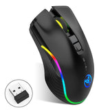 TD® Souris sans fil lumineuse à quatre directions RVB 2.4G,  souris de jeu optique à sept boutons à interface rechargeable USB noire