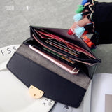 TD® Portefeuille Long en Cuir PU Noir Femmes Simple Porte-Monnaie Porte-cartes Sac à Main  Détail Boucle Doré Bouton à Pression