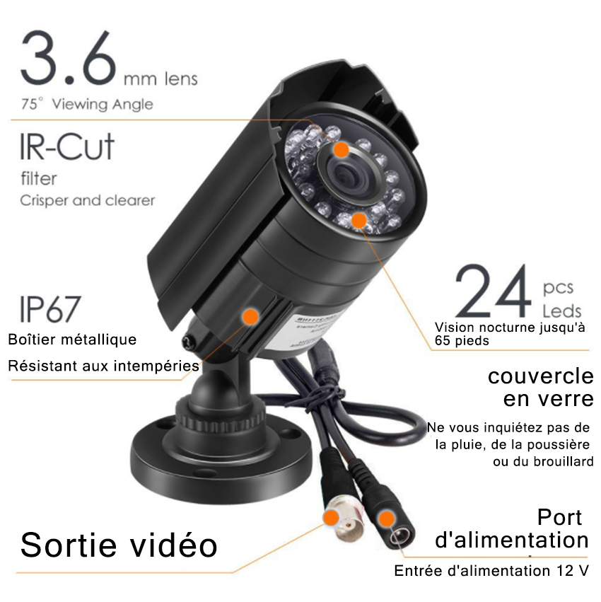 INN® Caméra de surveillance de sécurité à quatre canaux 1080p, caméra réseau à distance, ensemble de caméras de surveillance AHD