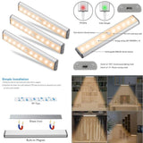 TD® 3pcs Lampe Détecteur de Mouvement,10LED Lampe de Placard,USB Rechargeable Veilleuse LED,Lampe Escalier-Blanc chaud