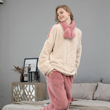 Pyjama en velours corail, automne et hiver pour femmes,épaississement grande taille et pyjama manches longues pour femmes en