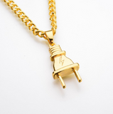 TD® Hip Hop strass prise électrique forme pendentifs colliers chaînes bijoux cadeaux  tour  Fashion Silver plug collier  Couleur: ar