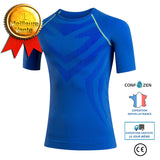 T-shirt de sport pour hommes, ligne rouge noire, à manches courtes, extensible, compression serrée, séchage rapide, chemise m