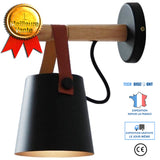 TD® Applique Murale Led En Bois Lit Lampe De Chevet Veilleuse Moderne Abat-jour Nordic Décor à La Maison (noir)