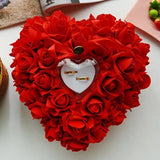 TD® Porte Alliance en forme de Cœur en Roses Rouges/ Boîte avec Coussin porte Bague Anneaux Mariage Fiançailles