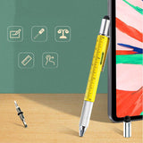 Stylo à bille en métal créatif multifonctionnel stylo cadeau hexagone outil stylo six-en-un tournevis niveau d'échelle -noir